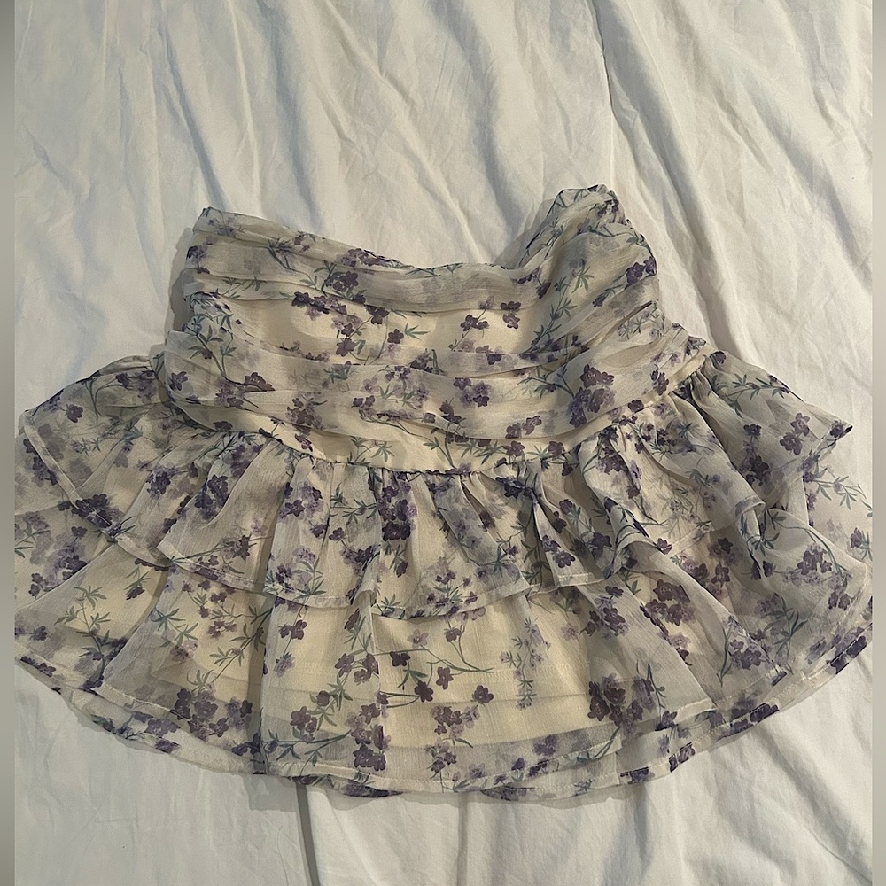 Altar'd State Cream and Purple Floral Mini Skirt